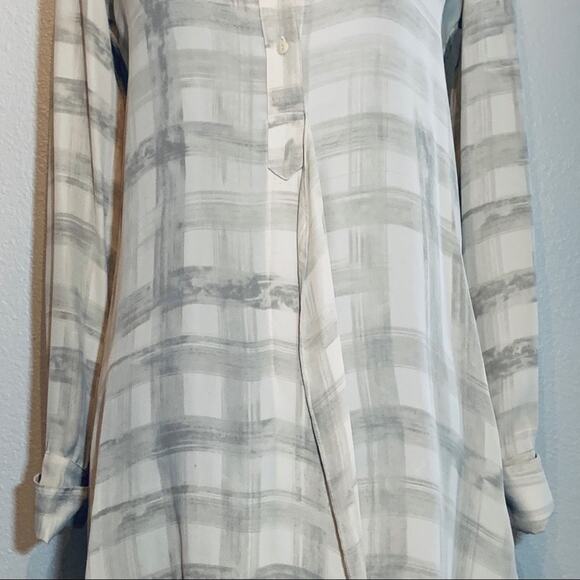 Aritzia A Moveable Feast gray cream plaid silk dress tunic oversize fit size XXS - Picture 14 of 16